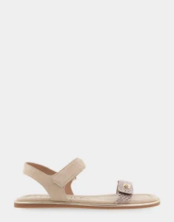 Comfortable Women's Adjustable Quarter Strap Sandal in Roccia Snake Print Leather
