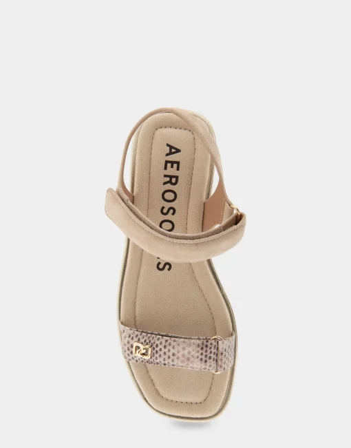 Comfortable Women's Adjustable Quarter Strap Sandal in Roccia Snake Print Leather