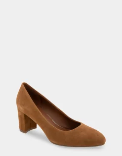Comfortable Women's Almond Toe Pump in Tobacco Suede