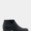 Comfortable Women's Asymmetrical Envelope Low Bootie in Black Faux Leather