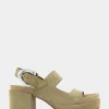 Comfortable Women's Asymmetrical Molded Footbed Platform Sandal in Olive Branch Suede