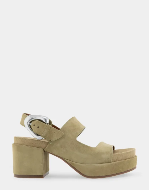 Comfortable Women's Asymmetrical Molded Footbed Platform Sandal in Olive Branch Suede