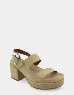 Comfortable Women's Asymmetrical Molded Footbed Platform Sandal in Olive Branch Suede
