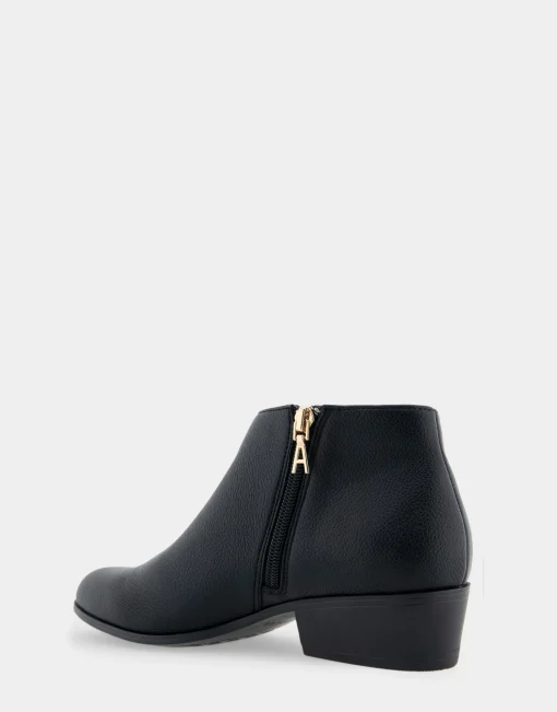 Comfortable Women's Asymmetrical Envelope Low Bootie in Black Faux Leather