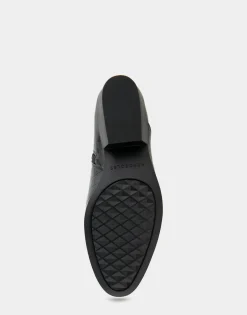 Comfortable Women's Asymmetrical Envelope Low Bootie in Black Croco Faux Leather Croco Faux Leather