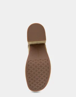 Comfortable Women's Asymmetrical Molded Footbed Platform Sandal in Olive Branch Suede