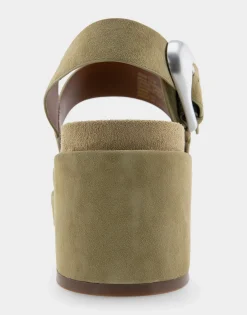 Comfortable Women's Asymmetrical Molded Footbed Platform Sandal in Olive Branch Suede