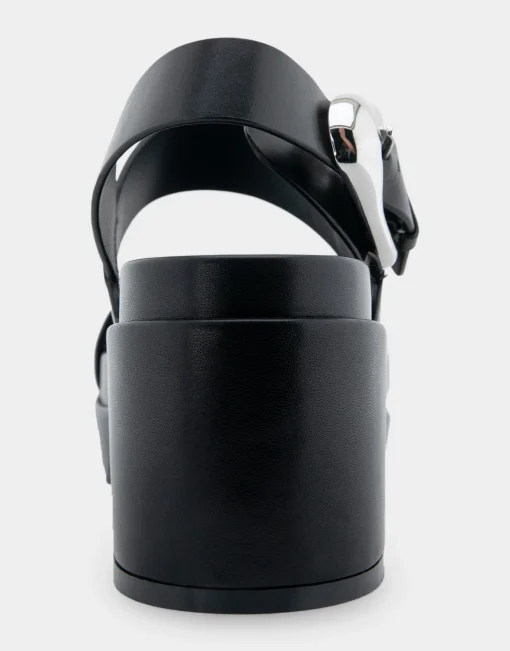 Comfortable Women's Asymmetrical Molded Footbed Platform Sandal in Black Leather