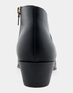 Comfortable Women's Asymmetrical Envelope Low Bootie in Black Faux Leather