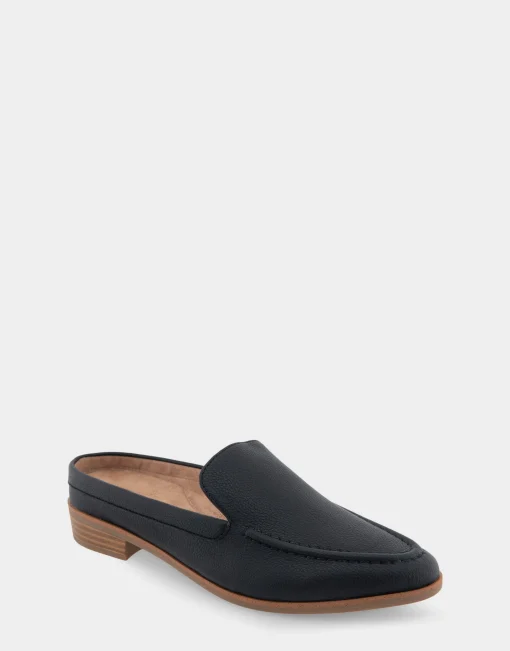 Comfortable Women's Backless Slip On Loafer in Black Faux Leather