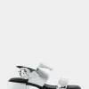 Comfortable Women's Banded Back Strap Low Block Heel Sandal in Silver Mirror Metallic Faux Leather