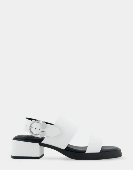 Comfortable Women's Banded Back Strap Low Block Heel Sandal in White Faux Leather