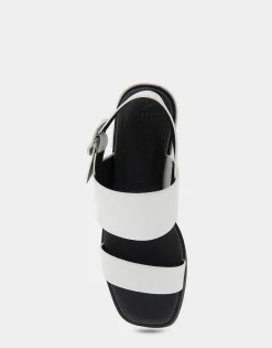 Comfortable Women's Banded Back Strap Low Block Heel Sandal in White Faux Leather