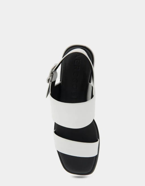 Comfortable Women's Banded Back Strap Low Block Heel Sandal in White Faux Leather