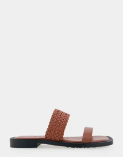 Comfortable Women's Braided Double Strap Flat Sandal in Gingerbread Faux Leather