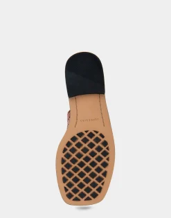 Comfortable Women's Braided Double Strap Flat Sandal in Gingerbread Faux Leather