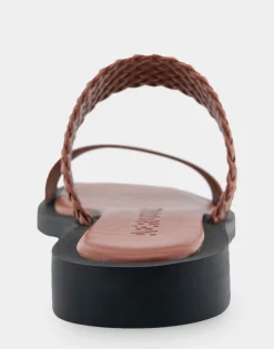 Comfortable Women's Braided Double Strap Flat Sandal in Gingerbread Faux Leather