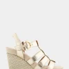 Comfortable Women's Caged Footbed Wedge Sandal in Soft Gold Leather