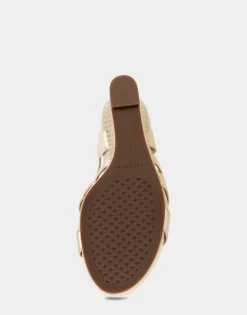 Comfortable Women's Caged Footbed Wedge Sandal in Soft Gold Leather