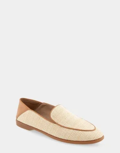 Comfortable Women's Collapsible Back Loafer in Natural Raffia Combo Raffia Fabric