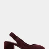 Comfortable Women's Covered Elastic Slingback Block Heel Pump in Deep Aubergine Suede Suede