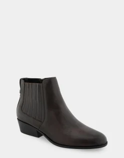 Comfortable Women's Covered Gore Western Ankle Bootie in Java Waxy Leather Leather