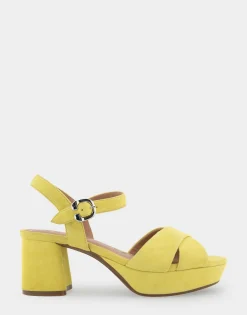 Comfortable Women's Crisscross Platform Sandal in Green Sheen Suede