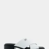 Comfortable Women's Crisscross Slip On Low Block Heel Sandal in White Faux Leather