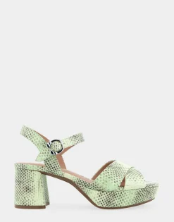 Comfortable Women's Crisscross Platform Sandal in Gleam Snake Embossed Leather