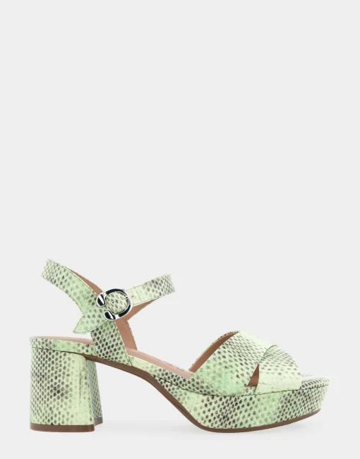 Comfortable Women's Crisscross Platform Sandal in Gleam Snake Embossed Leather