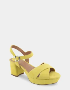 Comfortable Women's Crisscross Platform Sandal in Green Sheen Suede