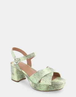 Comfortable Women's Crisscross Platform Sandal in Gleam Snake Embossed Leather