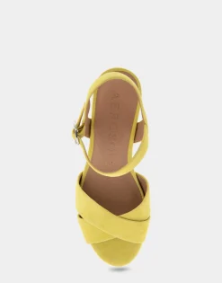 Comfortable Women's Crisscross Platform Sandal in Green Sheen Suede