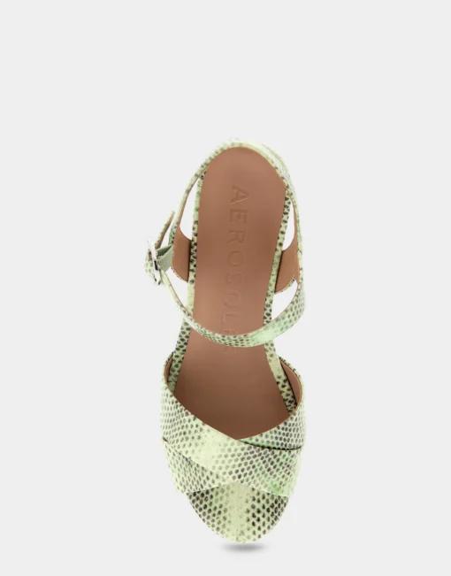Comfortable Women's Crisscross Platform Sandal in Gleam Snake Embossed Leather