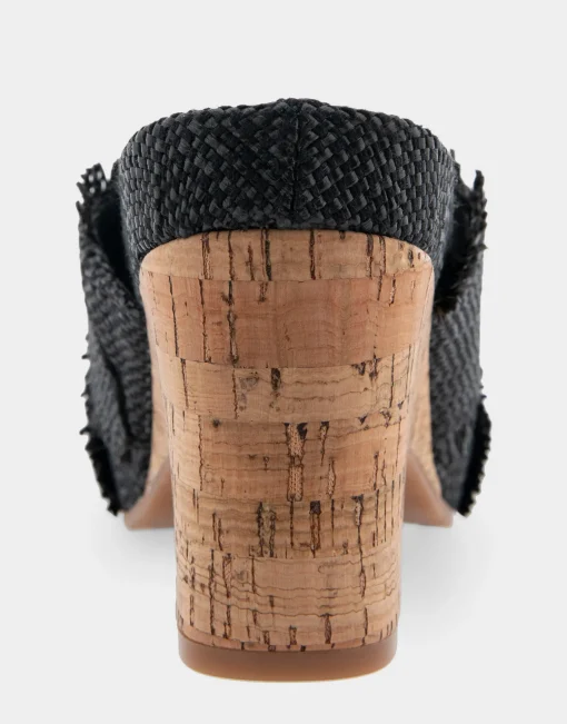 Comfortable Women's Crisscross Footbed Wedge Sandal in Black Raffia Raffia Fabric