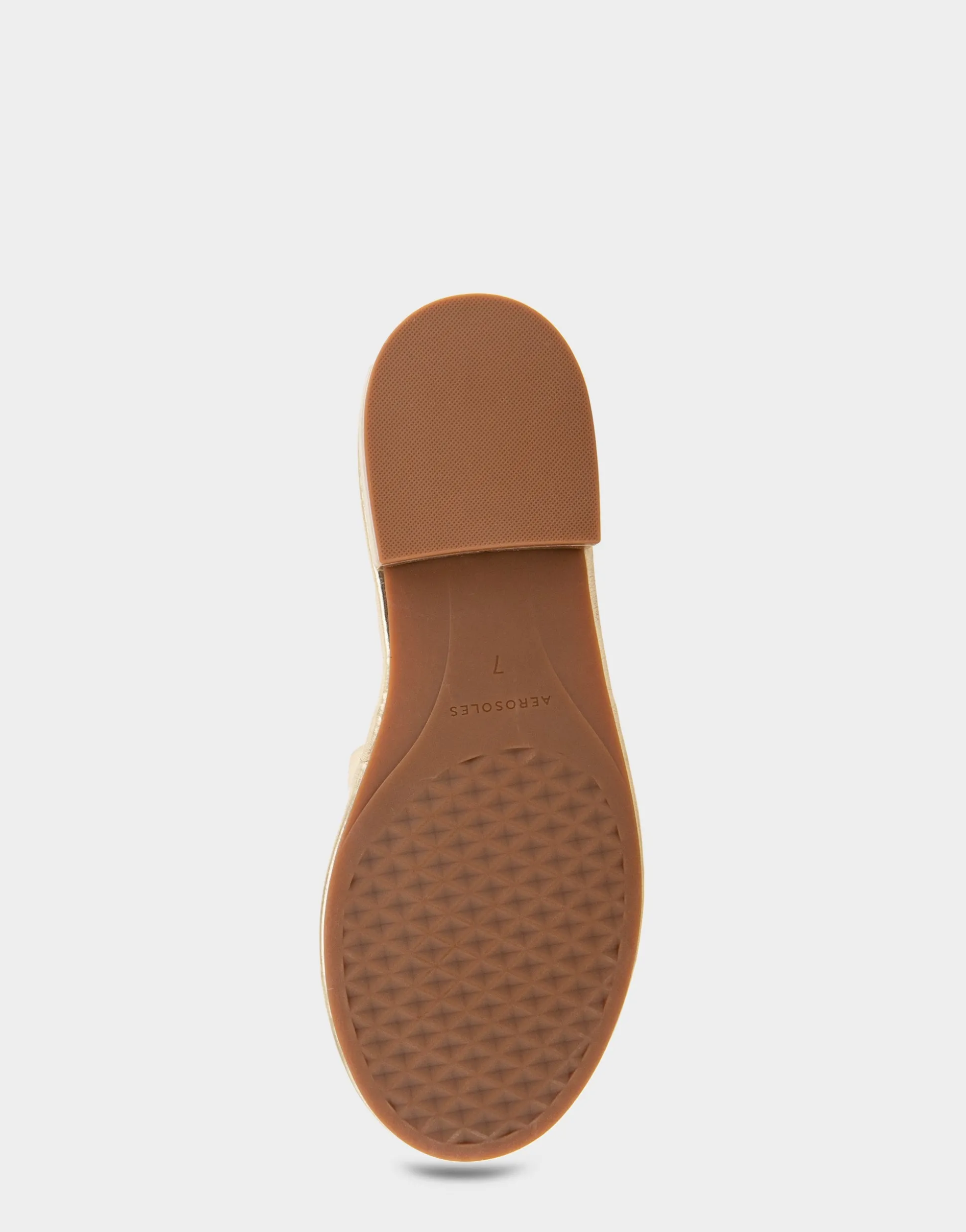 Comfortable Women's Debossed Chain Link Slide Sandal in Soft Gold Faux Leather