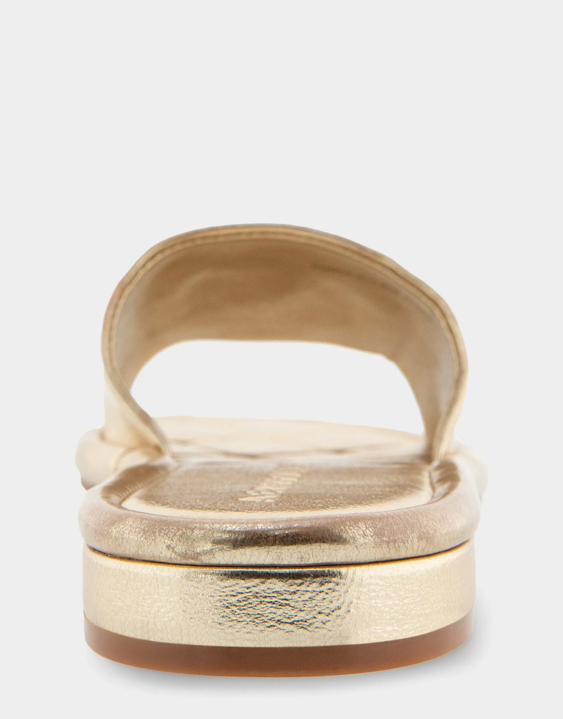 Comfortable Women's Debossed Chain Link Slide Sandal in Soft Gold Faux Leather