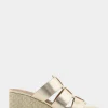 Comfortable Women's Fisherman Mid Wedge Slide in Soft Gold Faux Leather