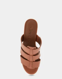 Comfortable Women's Fisherman Mid Wedge Slide in Gingerbread Faux Leather