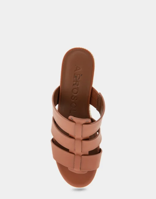 Comfortable Women's Fisherman Mid Wedge Slide in Gingerbread Faux Leather
