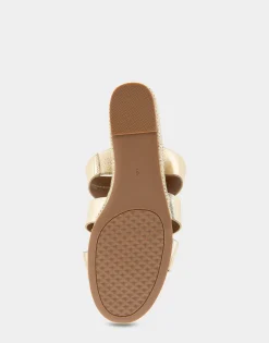 Comfortable Women's Fisherman Mid Wedge Slide in Soft Gold Faux Leather
