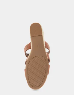 Comfortable Women's Fisherman Mid Wedge Slide in Gingerbread Faux Leather