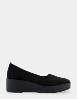 Comfortable Women's Flatform Shoe in Black Stretch Faux Suede