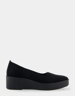 Comfortable Women's Flatform Shoe in Black Stretch Gabardine Fabric