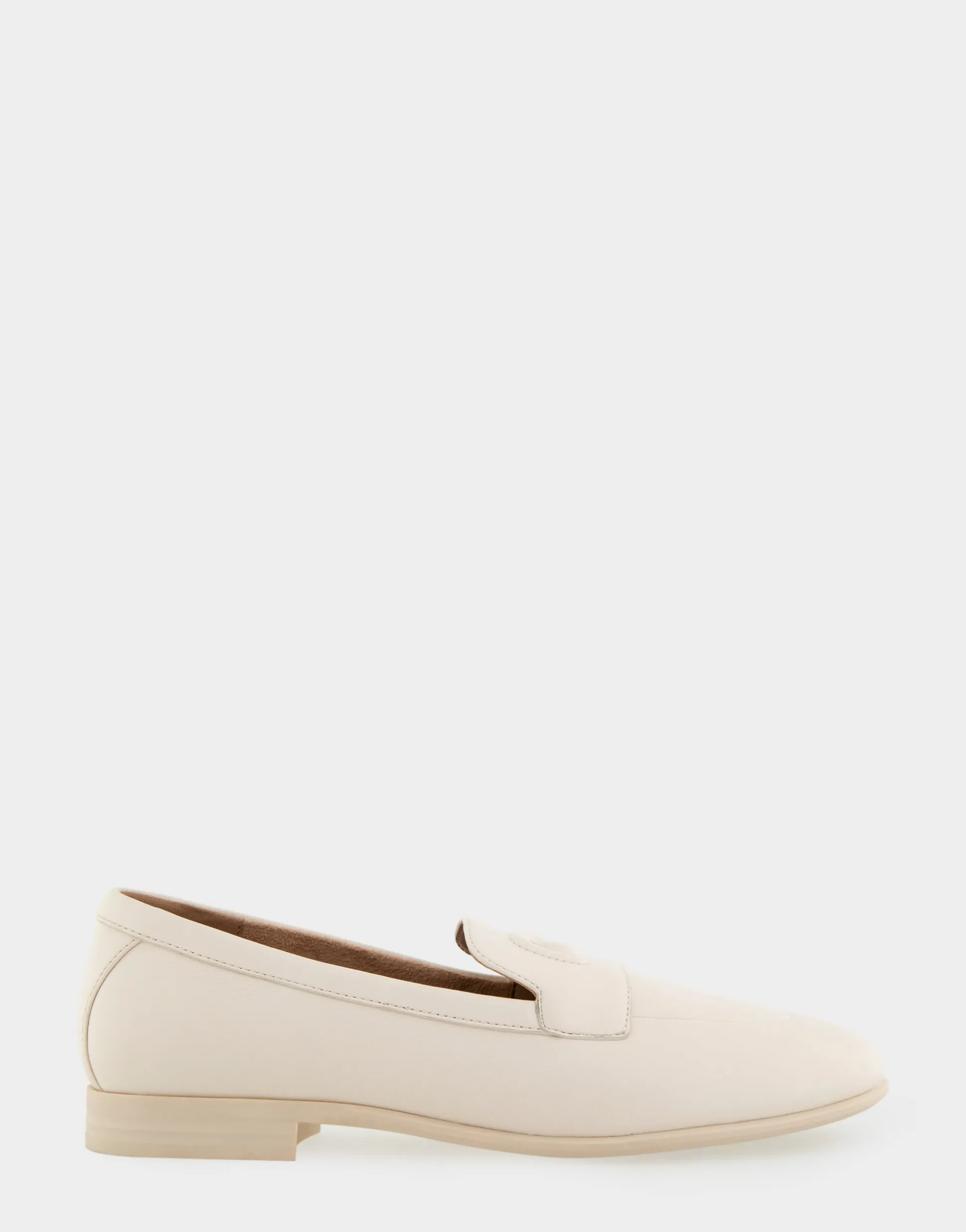 Comfortable Women's Flexible Tailored Debosssed Logo Loafer in Eggnog Leather Leather