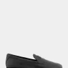 Comfortable Women's Flexible Tailored Debosssed Logo Loafer in Black Leather Leather