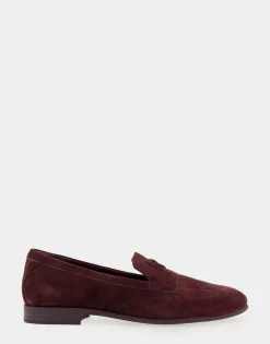 Comfortable Women's Flexible Tailored Debosssed Logo Loafer in Deep Aubergine Suede Suede