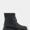 Comfortable Women's Flexible Molded Unit Front Zip Bootie in Black Pebbled Leather