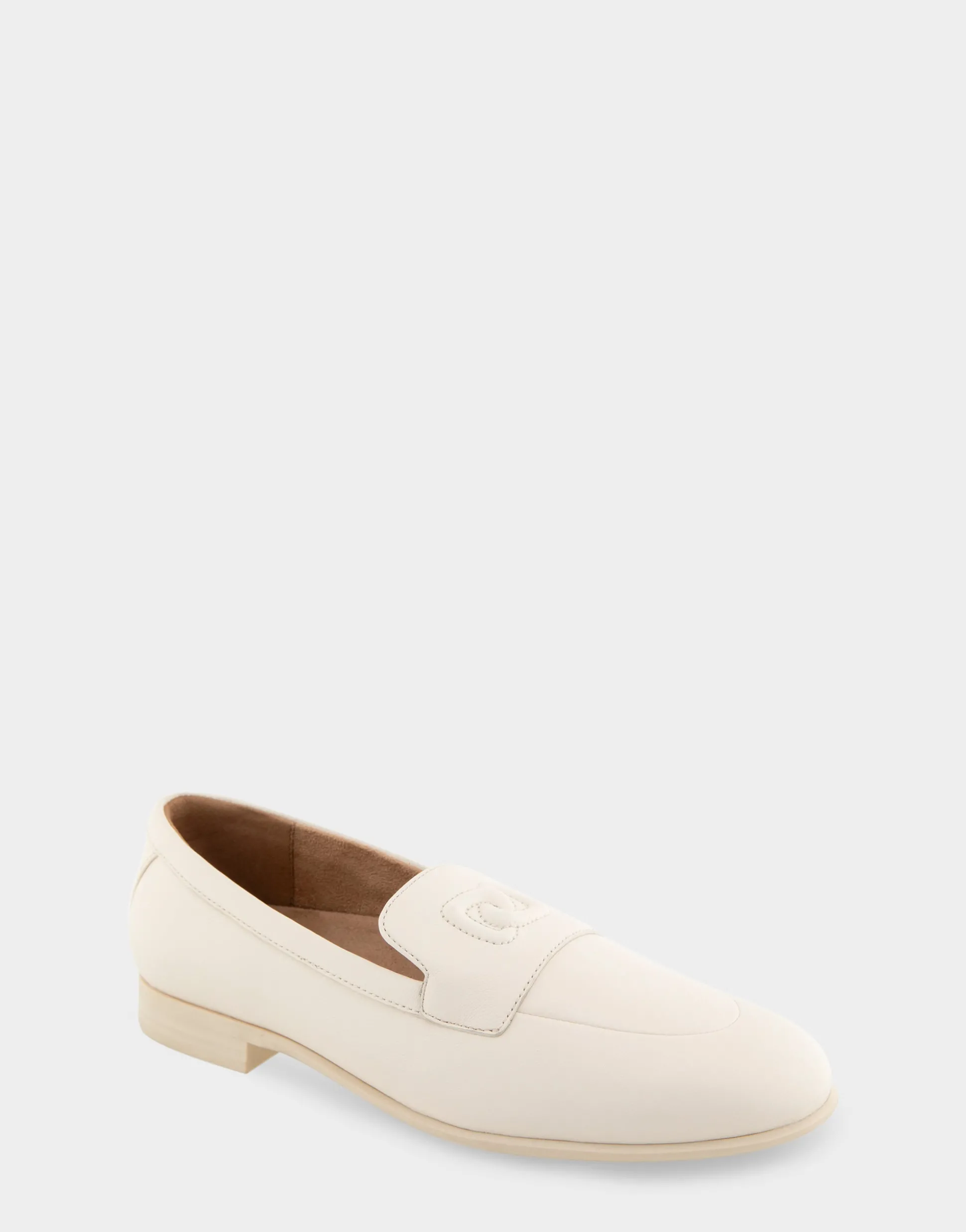 Comfortable Women's Flexible Tailored Debosssed Logo Loafer in Eggnog Leather Leather
