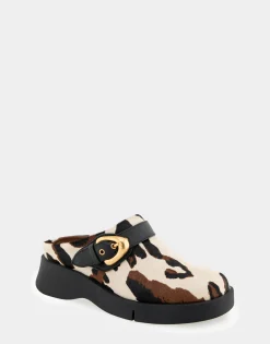 Comfortable Women's Flexible Molded Unit Convertible Clog in Cow Print Haircalf Cowhair